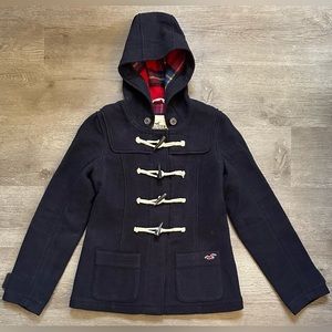 Hollister HCO Classic Wool Pea Coat Navy Blue Size Small
